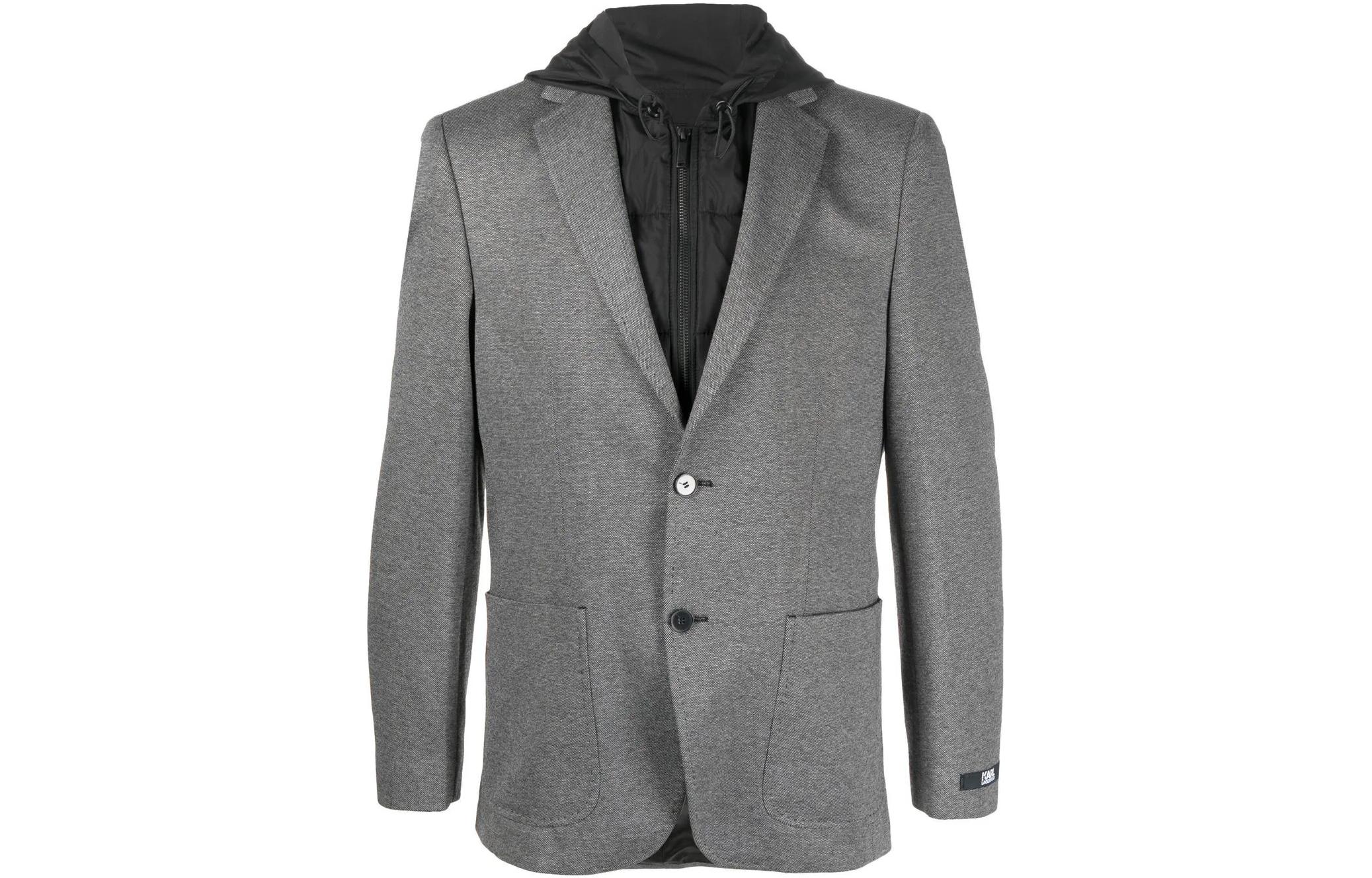 Karl Lagerfeld Outdoor Street Style Layered Button-Up Jacket - Dark Grey 15538410524035