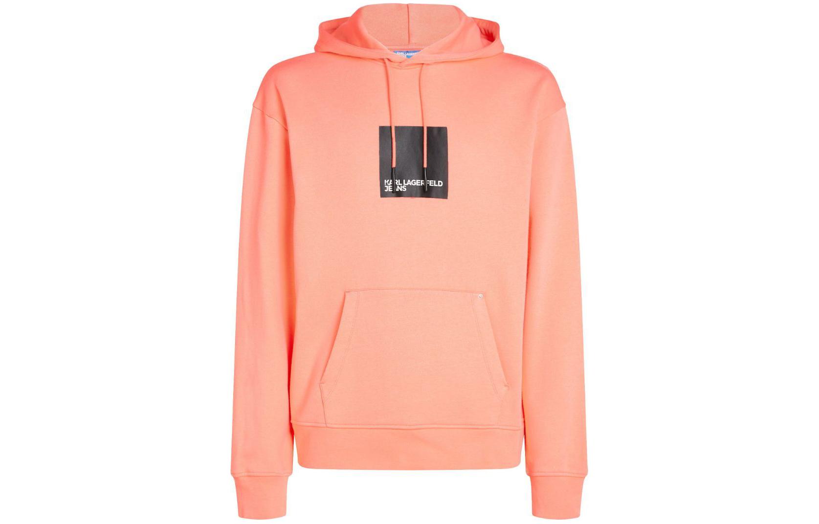 Karl Lagerfeld Peach Orange Logo Appliqué Knit Texture Hoodie Men 231D1850202
