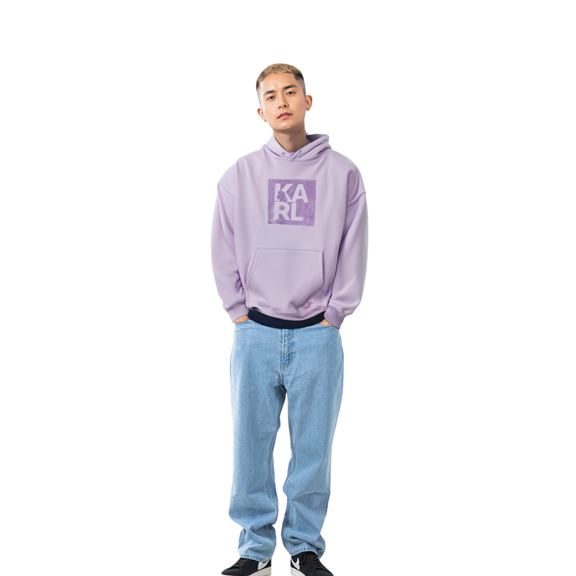 Shop Karl Lagerfeld Hoodie Ungu Unisex Outdoor Kasual Polos Print Huruf Pullover 1K3C50603935