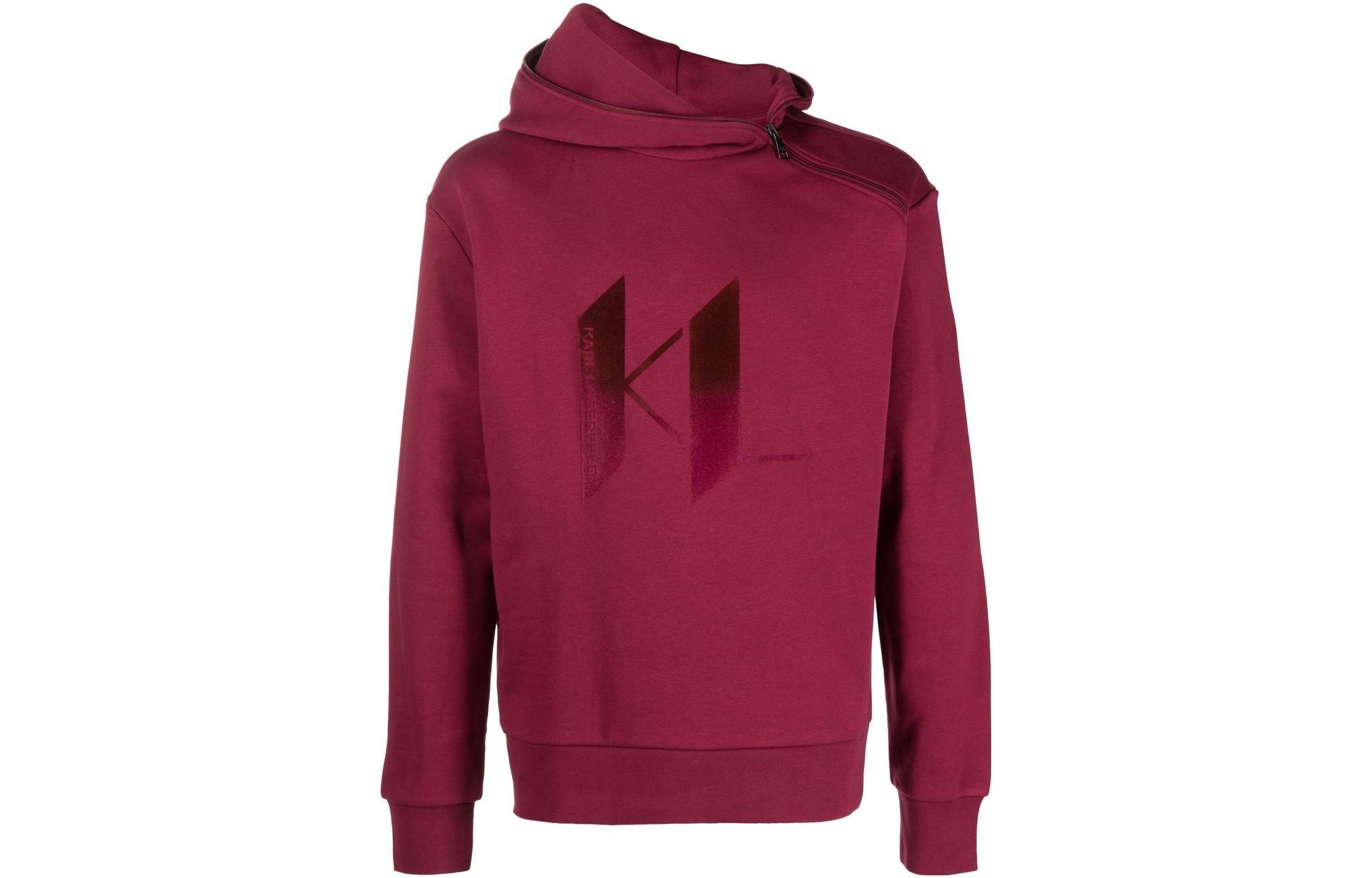 Karl Lagerfeld Red Asymmetrical Zip Logo Sweatshirt for Men 226M1807