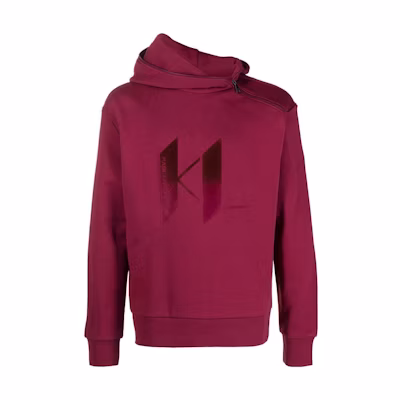 Karl Lagerfeld Red Asymmetrical Zip Logo Sweatshirt for Men 226M1807