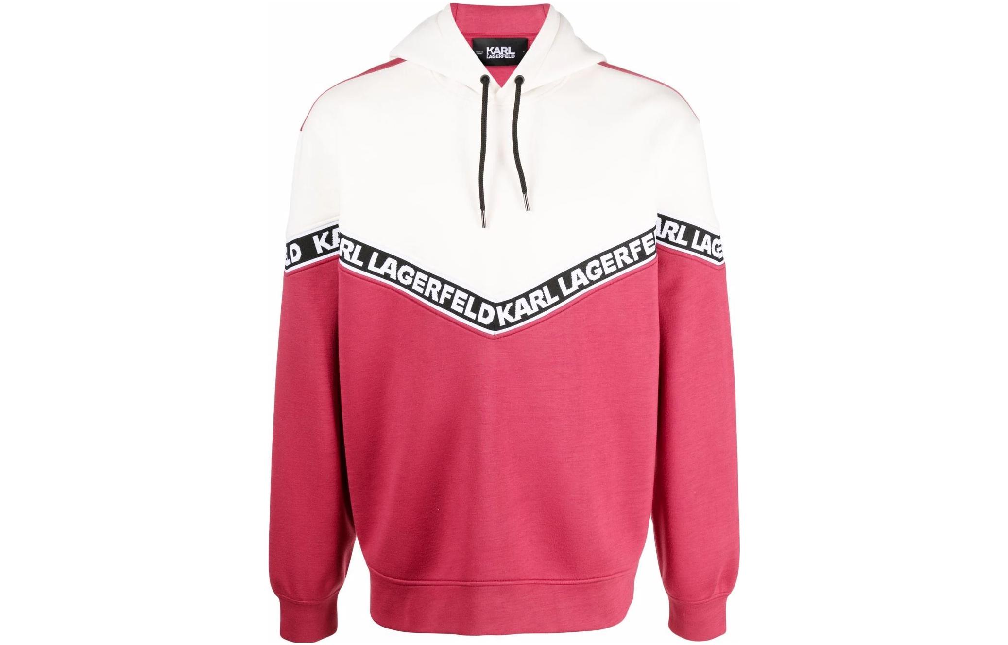 Karl Lagerfeld Red Logo Print Colorblock Hoodie Men’s Long Sleeve 216M1806576576