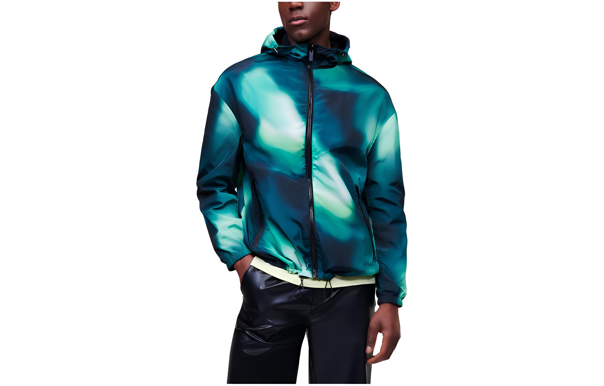 Karl Lagerfeld Reversible Wave Pattern Hooded Jacket Green Outdoor Wear KL235474631