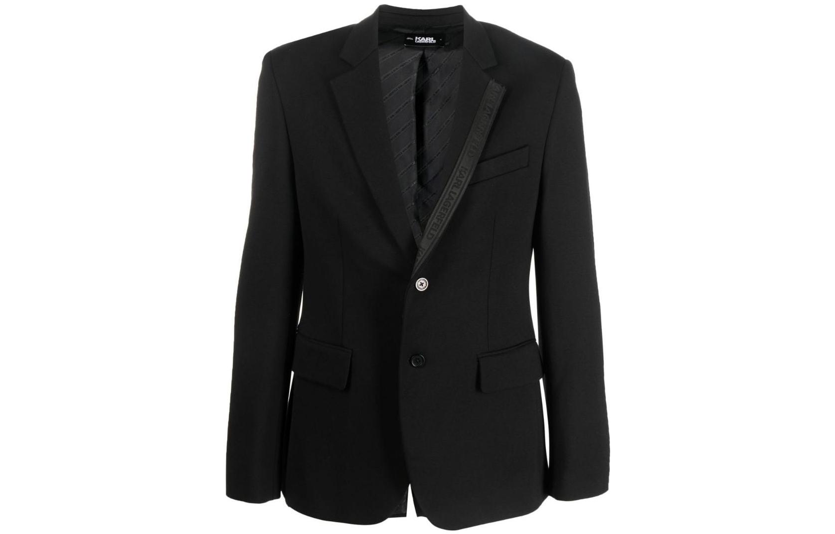 Karl Lagerfeld Solid Black Single-Breasted Blazer Jacket 220M1401999