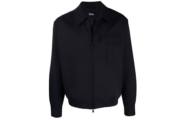 Karl Lagerfeld Solid Black Urban Street Style Zip-Up Jacket 221M1401338
