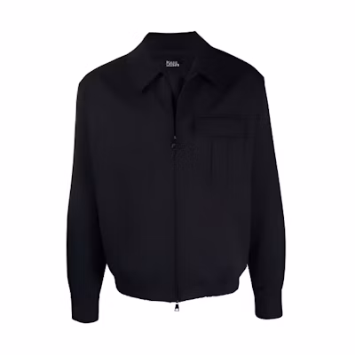 Karl Lagerfeld Solid Black Urban Street Style Zip-Up Jacket 221M1401338