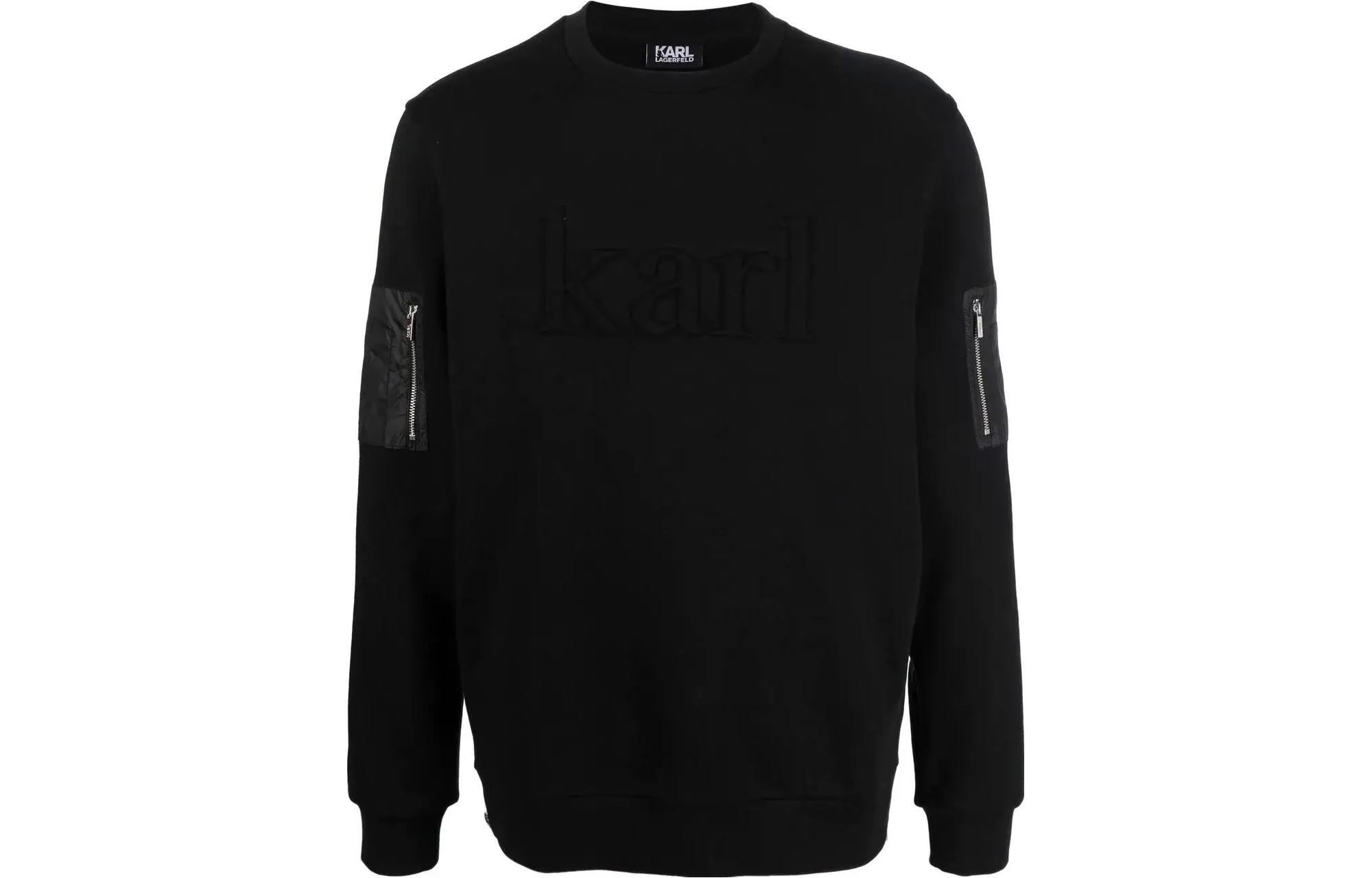 Karl Lagerfeld Solid Color Crewneck Long Sleeve Sweatshirt Black 7050000512913
