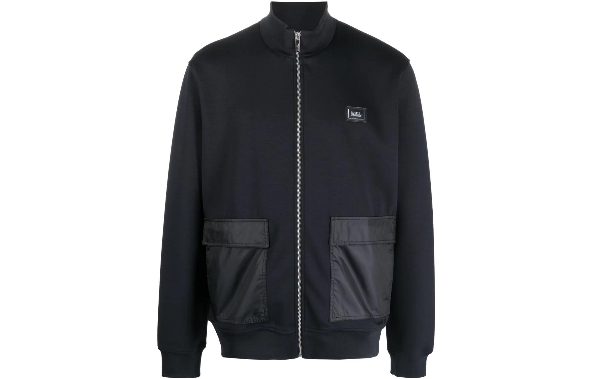 Karl Lagerfeld Solid Color Letter Logo Stand Collar Jacket for Work & Travel 705095531902-990