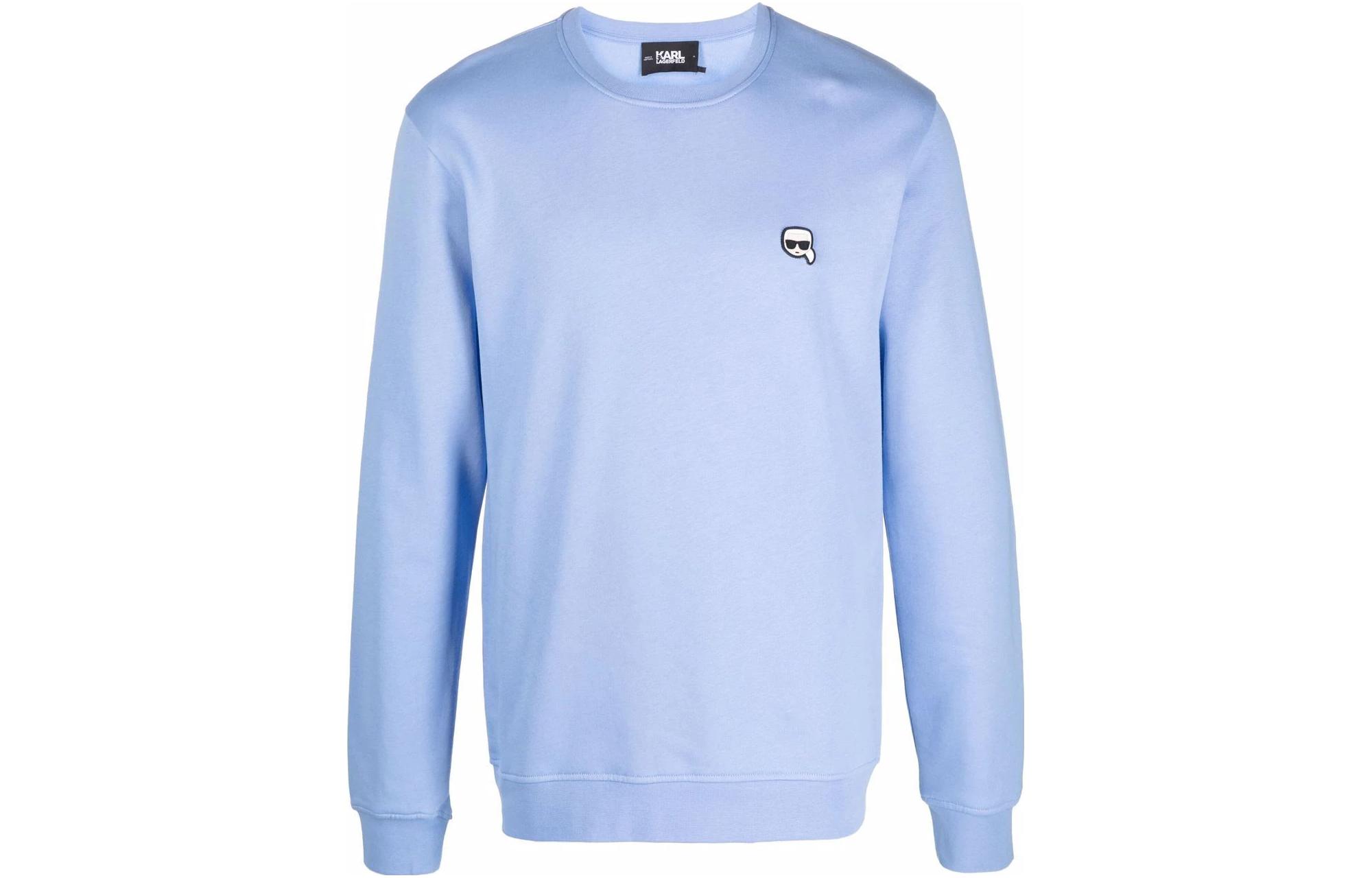 Karl Lagerfeld Solid Color Logo Patch Crewneck Sweatshirt Blue () 210M1810319
