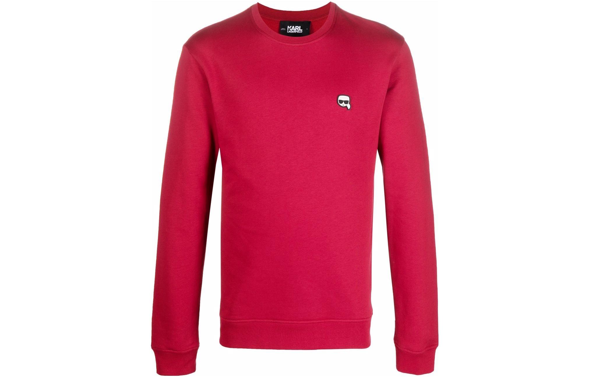 Karl Lagerfeld Solid Color Logo Patch Crewneck Sweatshirt Men Red 210M1810576