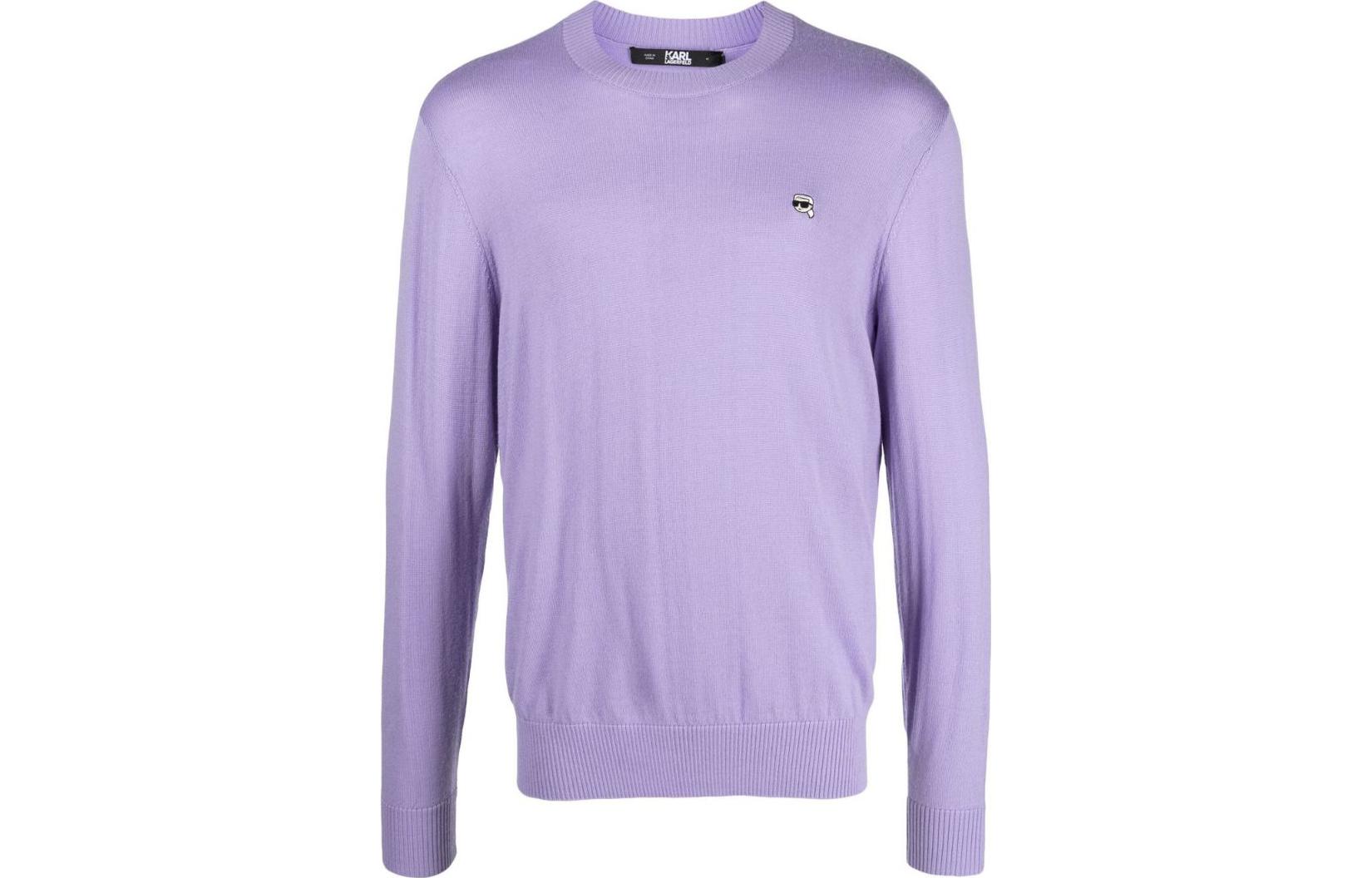 Karl Lagerfeld Solid Crewneck Pullover Sweatshirt Purple 230M2000066