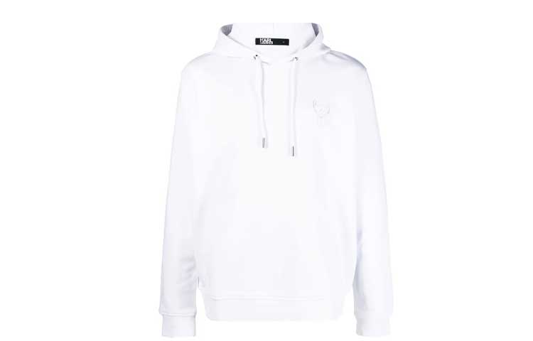 Karl Lagerfeld Solid Logo Print Casual Hoodie White - 705405521900010