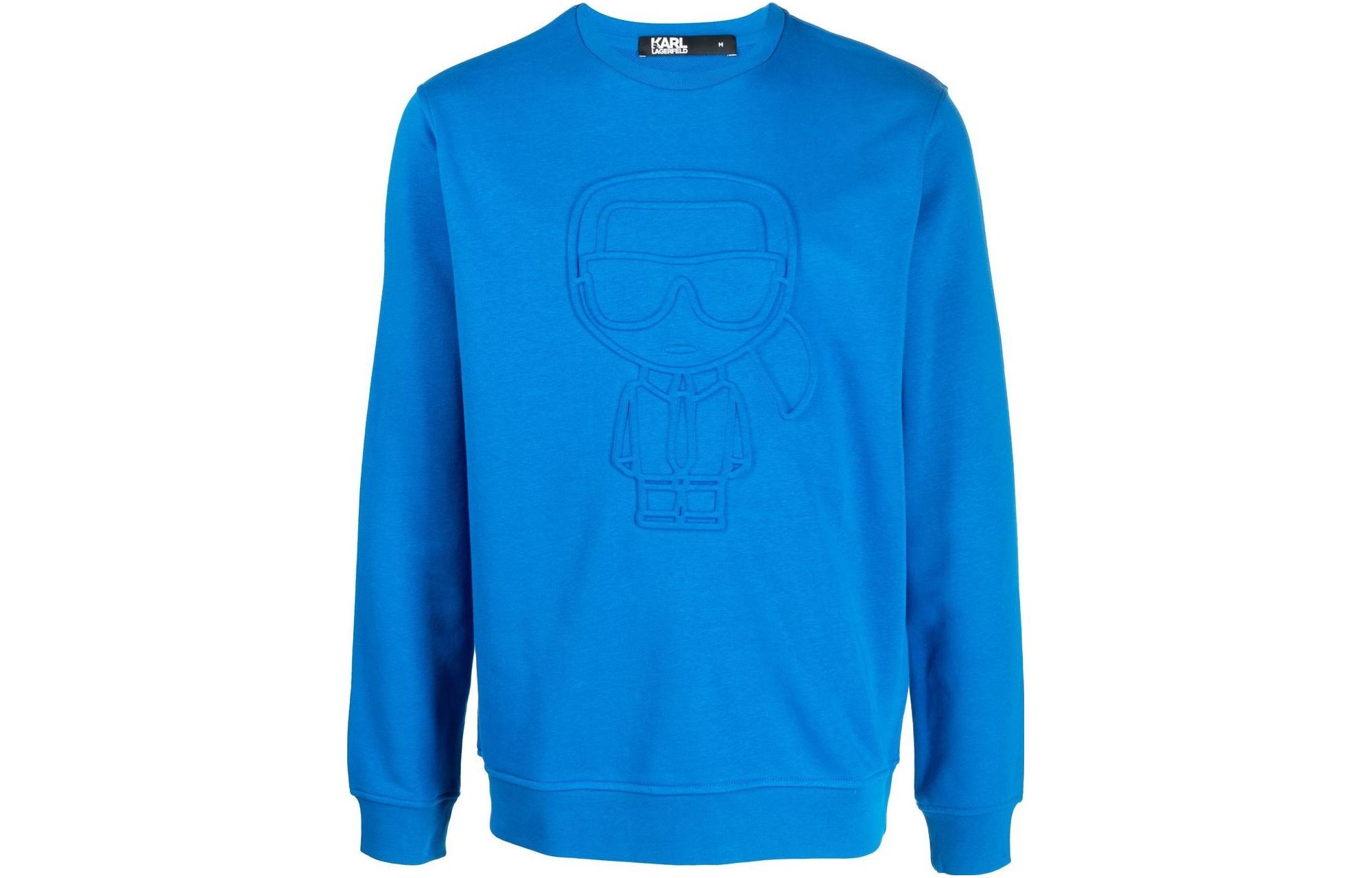 Karl Lagerfeld Solid Logo Print Crewneck Long Sleeve Sweatshirt Blue Mens 705053521900650