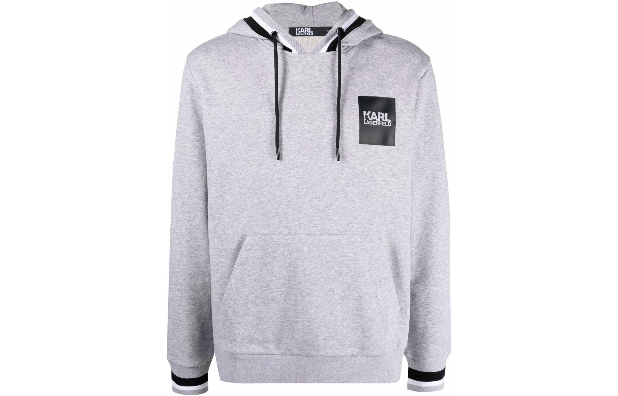 Karl Lagerfeld Solid Logo Print Hoodie Grey Men’s Long Sleeve 705080521900