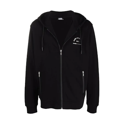 Karl Lagerfeld Solid Logo Print Zip Hoodie Jacket Black 705071512900990