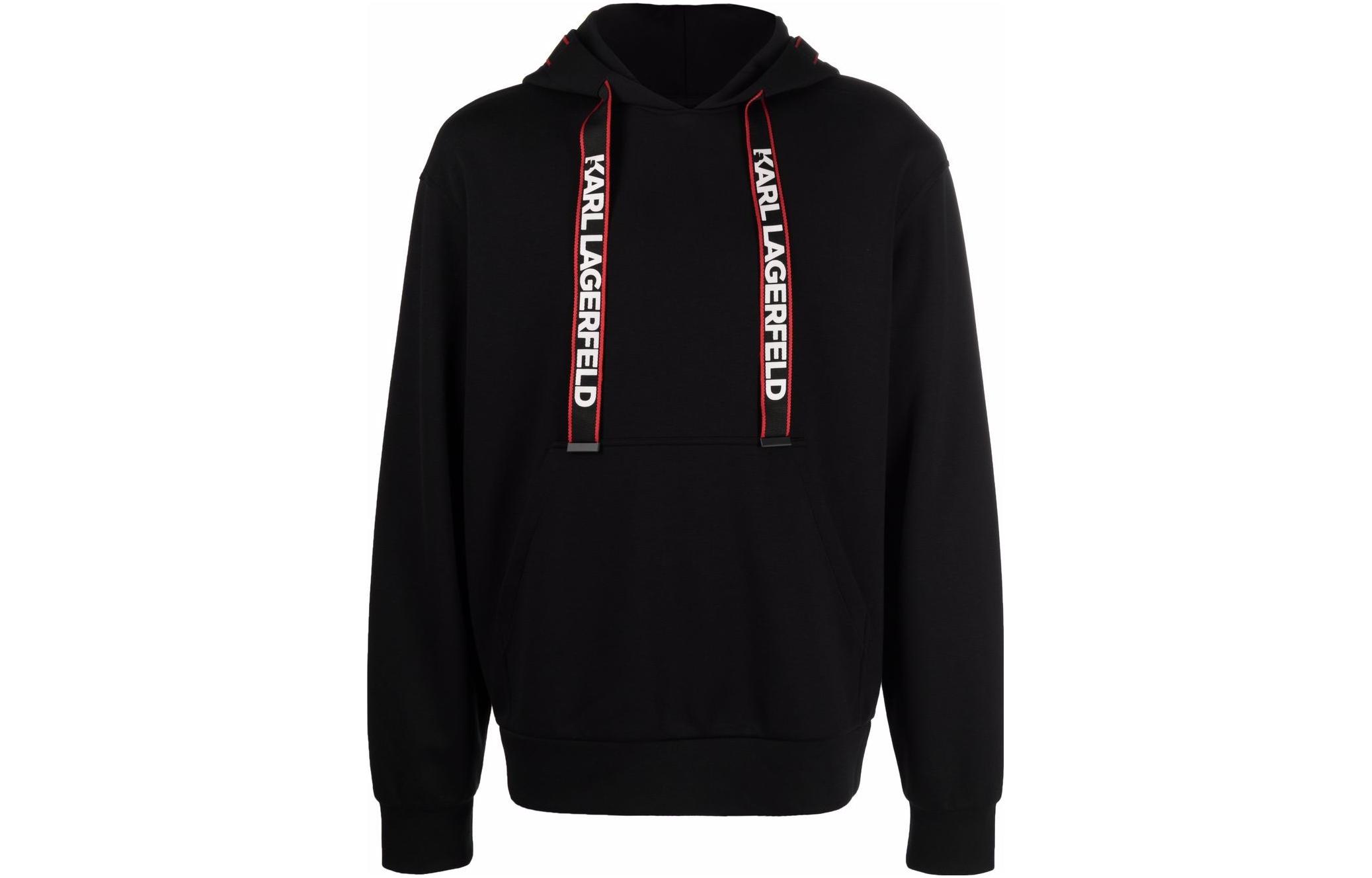 Karl Lagerfeld Solid Logo Tape Pullover Hoodie Black 220M1809999