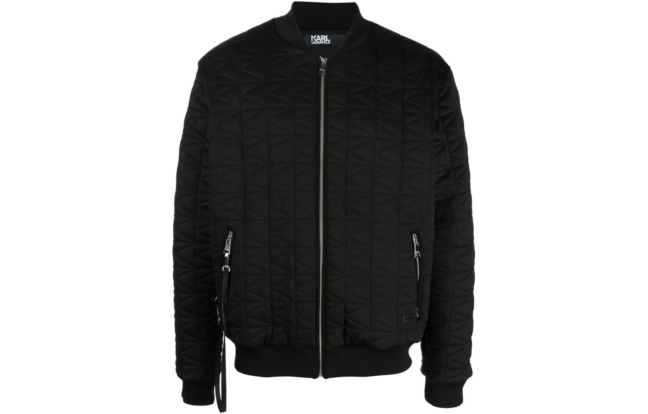 Karl Lagerfeld Solid Long-Sleeve Bomber Jacket for Outdoor Streetwear 7050160524915
