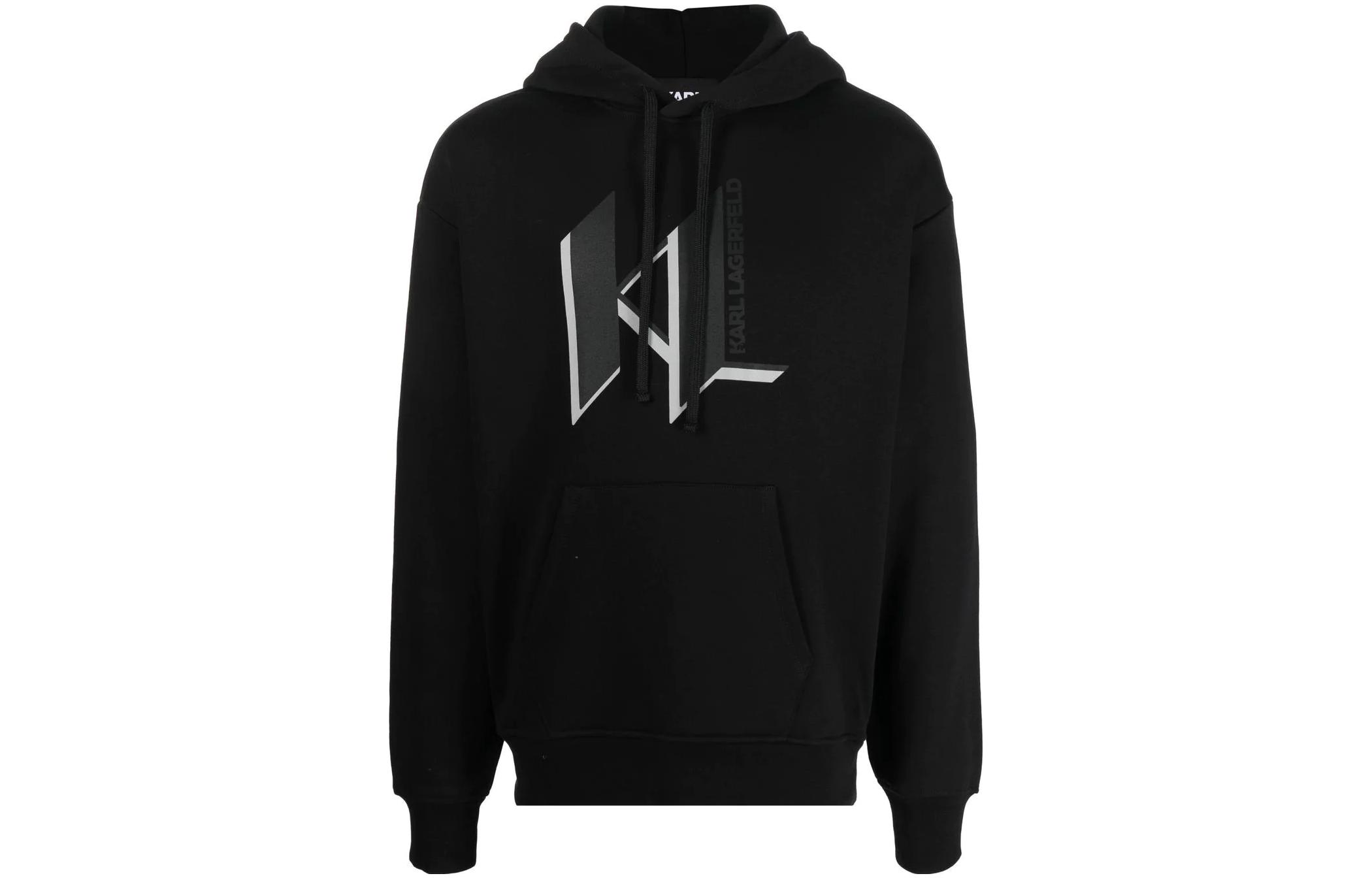 Karl Lagerfeld SS23 3D Letter Print Hoodie Black Mens Long Sleeve 225M2183999