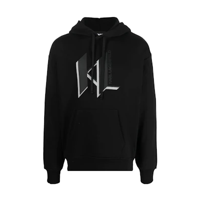 Karl Lagerfeld SS23 3D Letter Print Hoodie Black Mens Long Sleeve 225M2183999