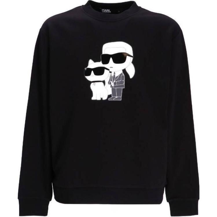 KARL LAGERFELD SS23 Black Graphic Print Crewneck Long Sleeve Sweatshirt Men 705063534940-990