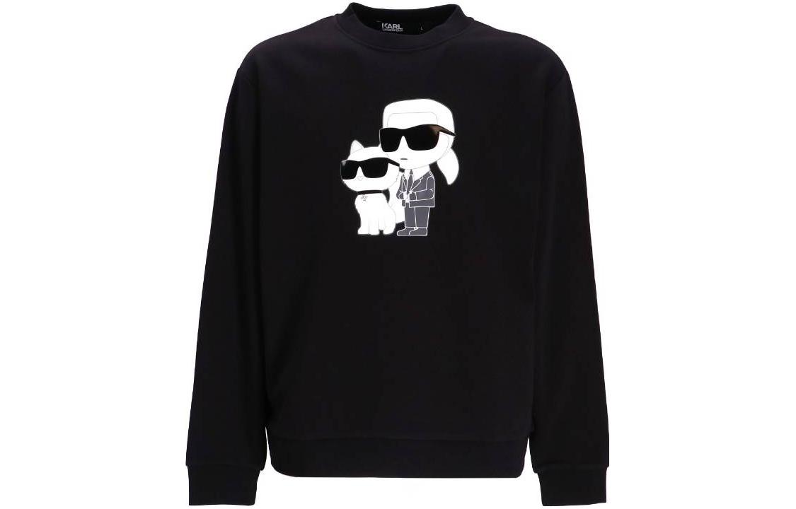 Order KARL LAGERFELD SS23 Black Graphic Print Crewneck Long Sleeve Sweatshirt Men 705063534940-990