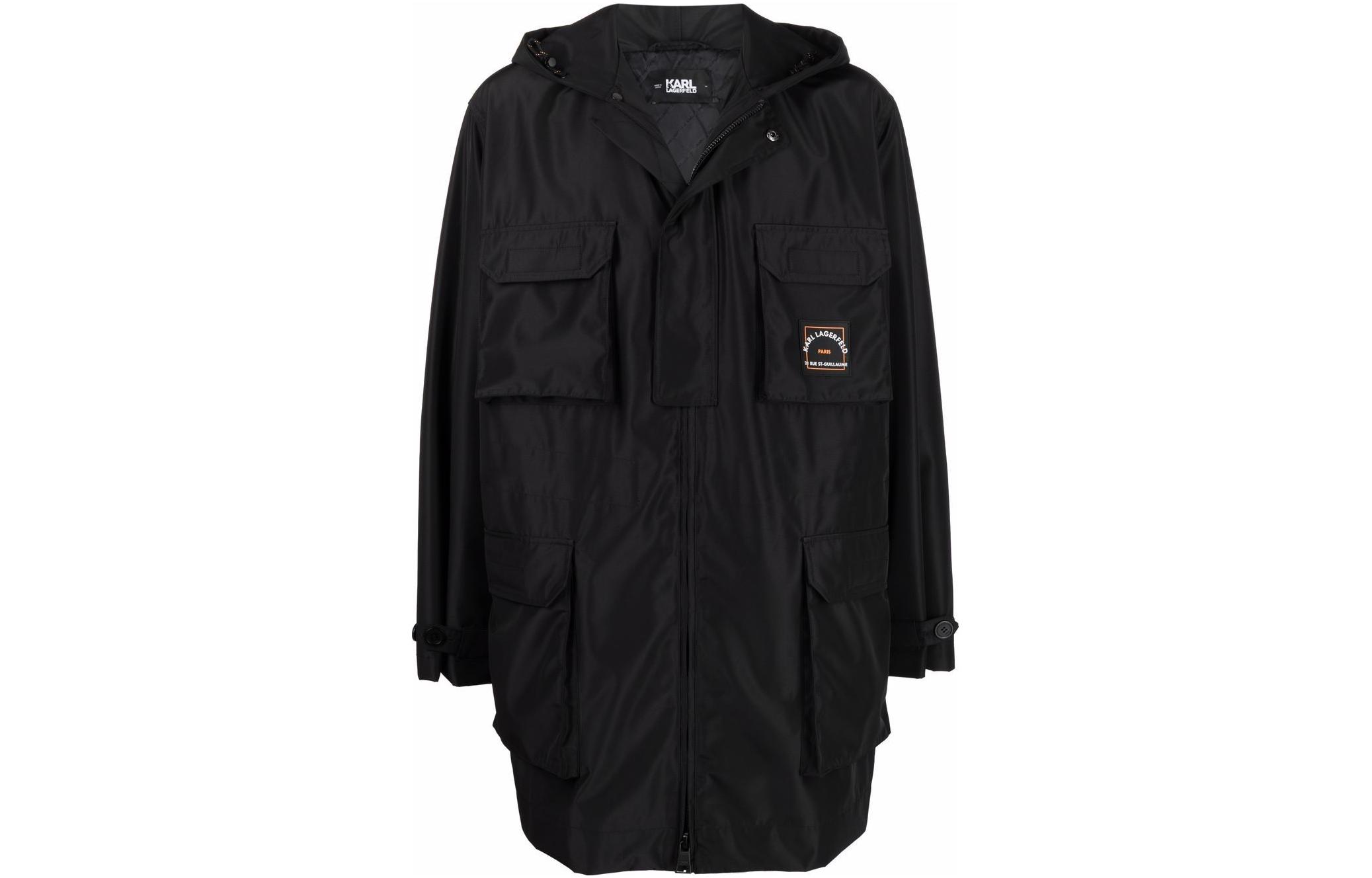 Karl Lagerfeld SS23 Black Hooded Jacket with Logo Embroidery for Men 220M1501999