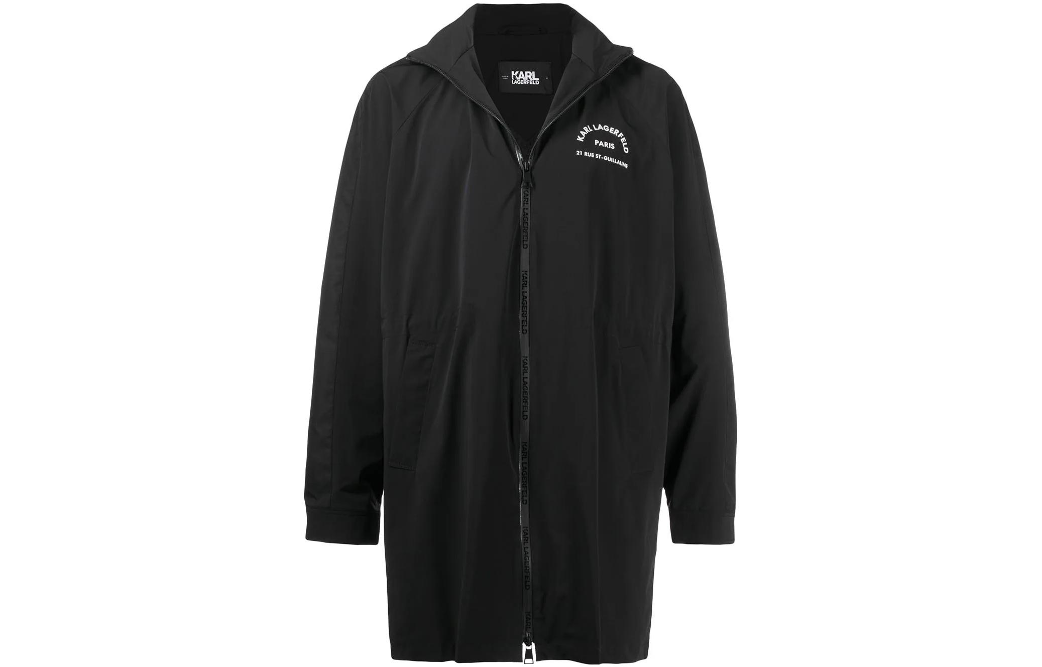 Karl Lagerfeld SS23 Black Logo Print Outdoor Jacket with Hidden Hood 205M1500999