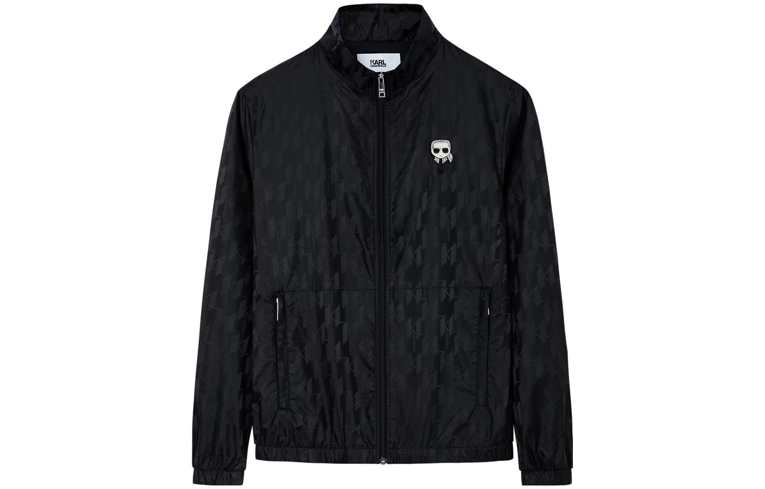 Karl Lagerfeld SS23 Black Logo Rhinestone Patch Casual Jacket 1K1C10101356