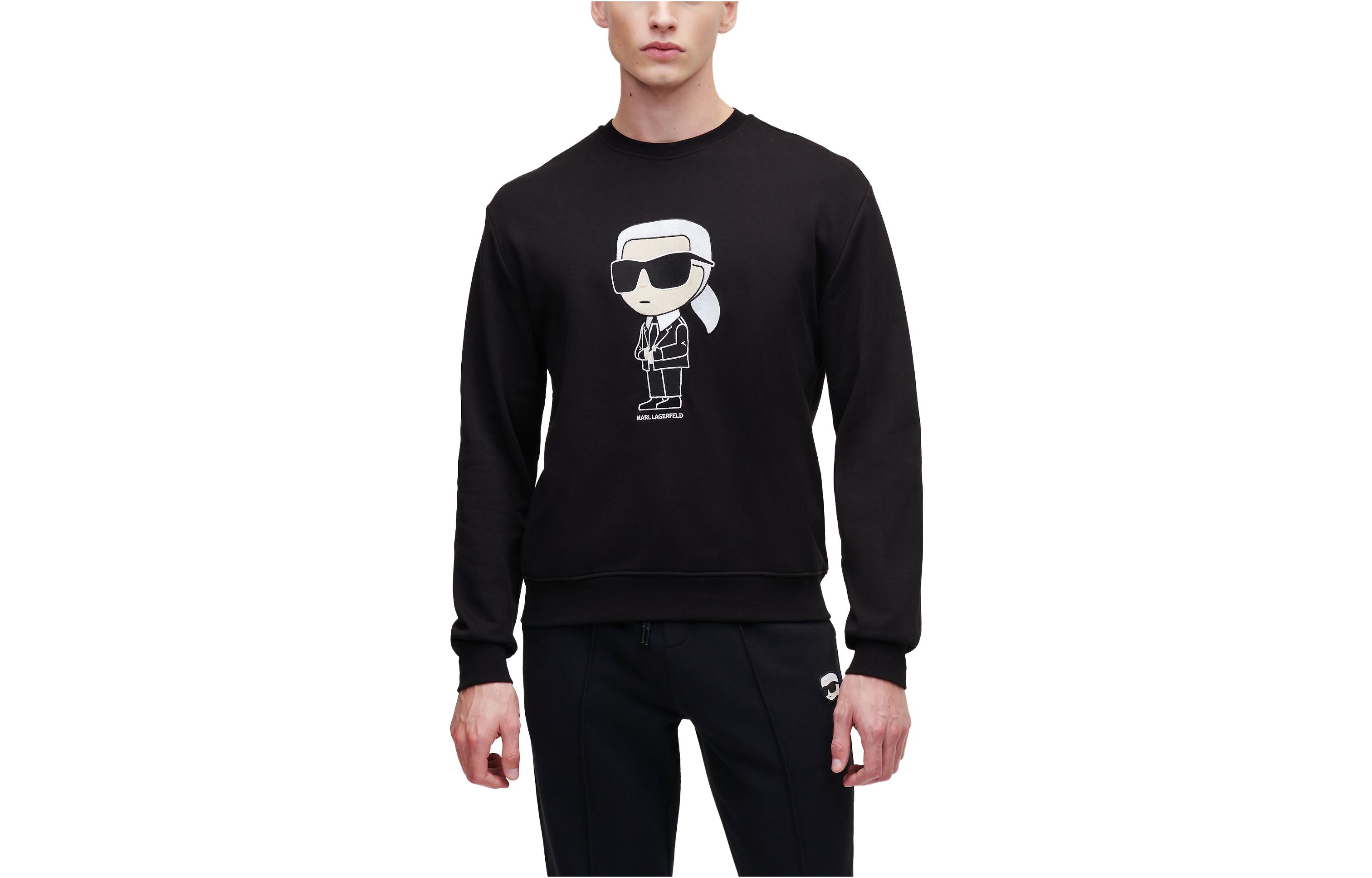 Karl Lagerfeld SS23 Embroidered Crewneck Sweatshirt Black Mens Casualwear 230M1800999