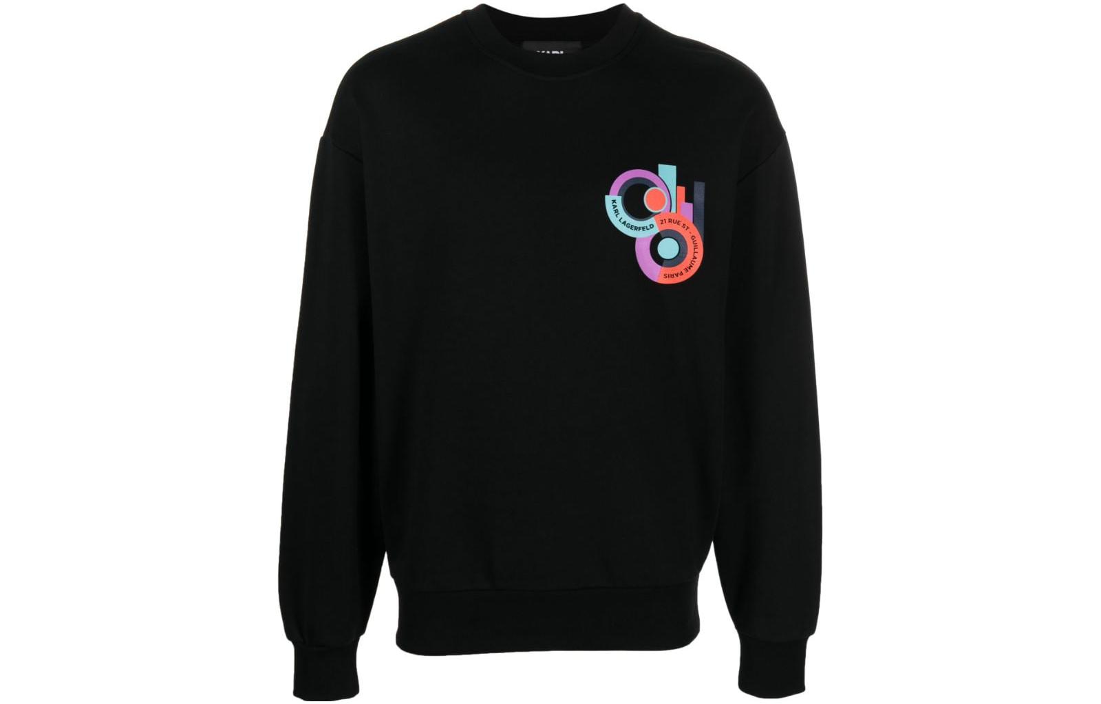 Karl Lagerfeld SS23 Graphic Print Crewneck Long Sleeve Sweatshirt Black Men 236M1803999