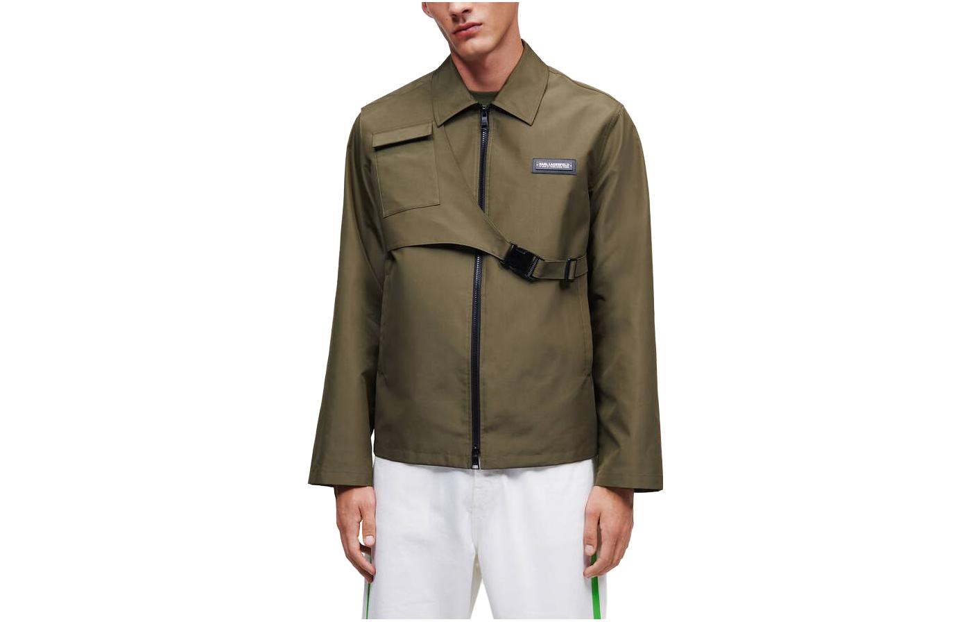 Karl Lagerfeld SS23 Green Jacket with Logo Patch and Detachable Pocket 231M1401636