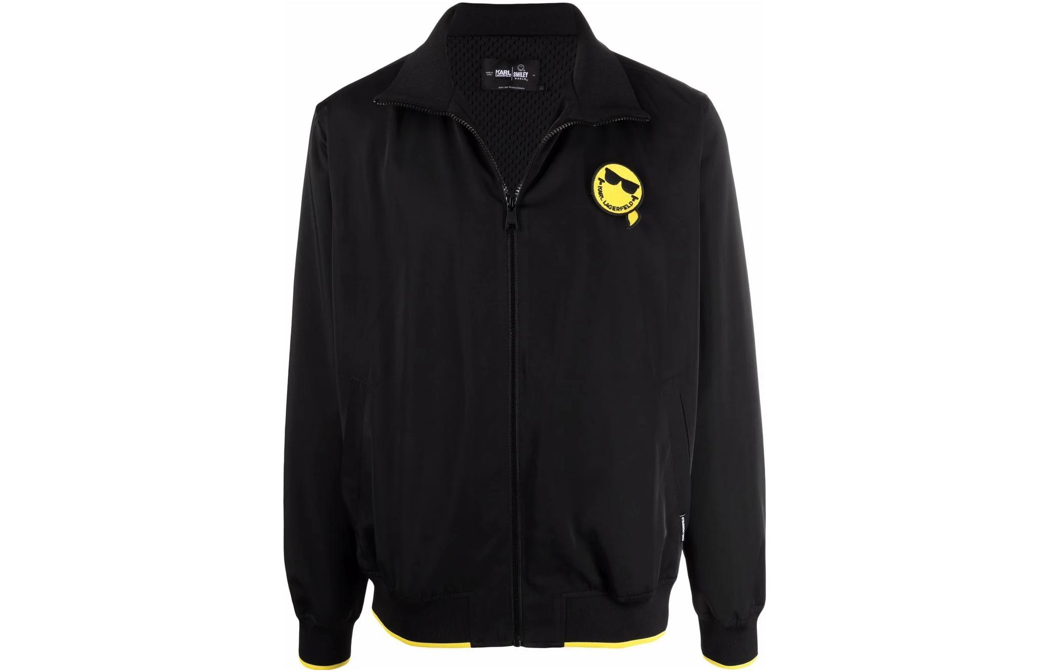 Karl Lagerfeld SS23 High-Neck Colorblock Smiley Long-Sleeve Jacket - Black 221M1480999