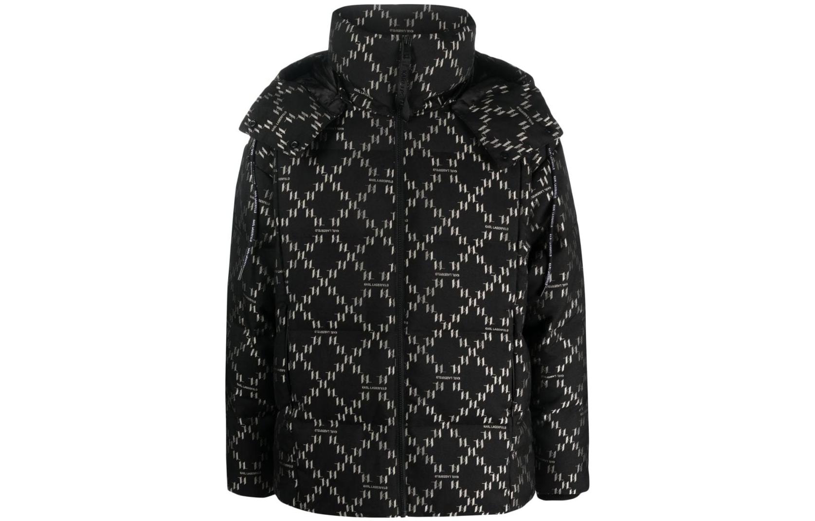 Karl Lagerfeld SS23 Jacquard Down Hooded Jacket Black 236M1500938
