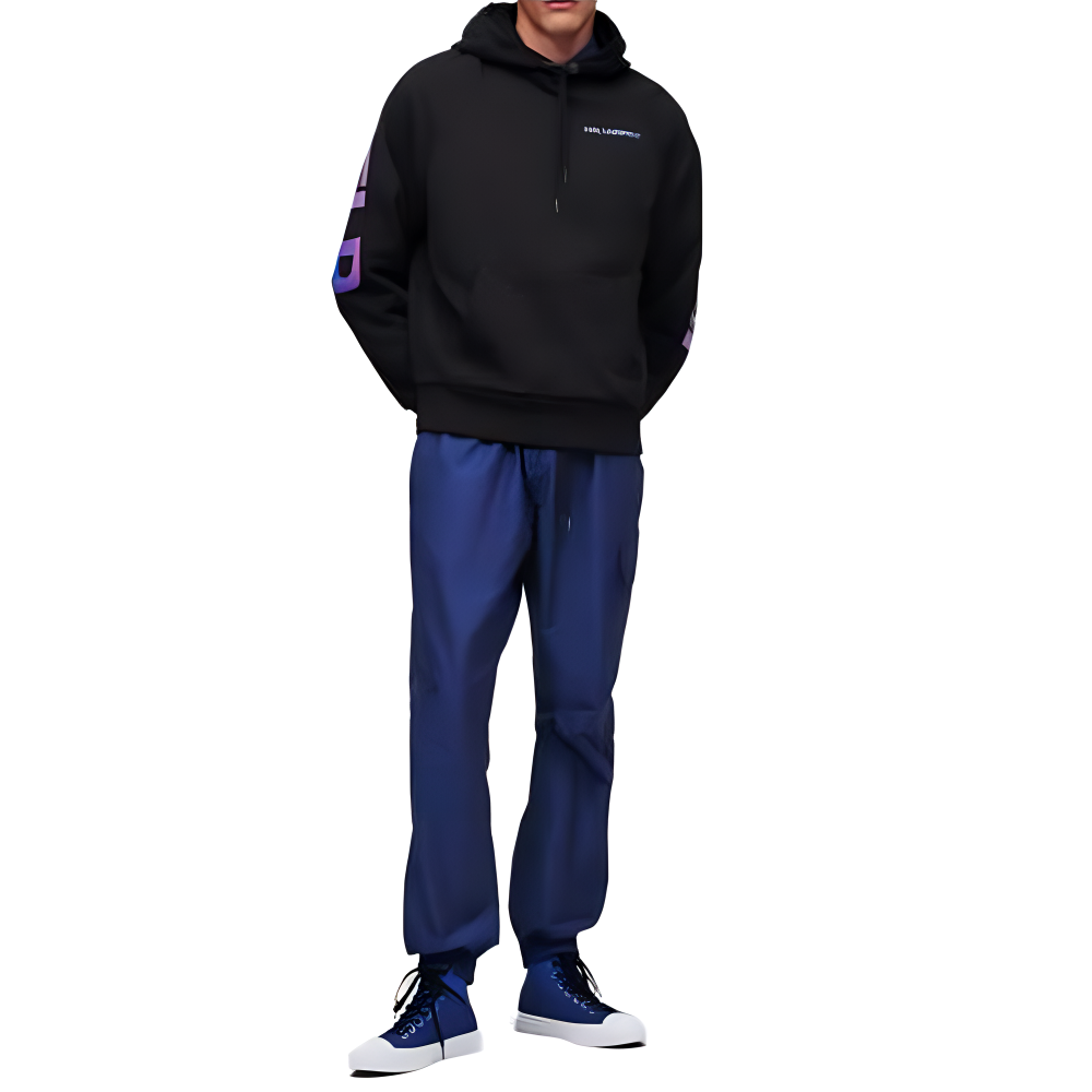 Karl Lagerfeld SS23 Letter Logo Print Black Drawstring Hoodie Mens 230M1806999