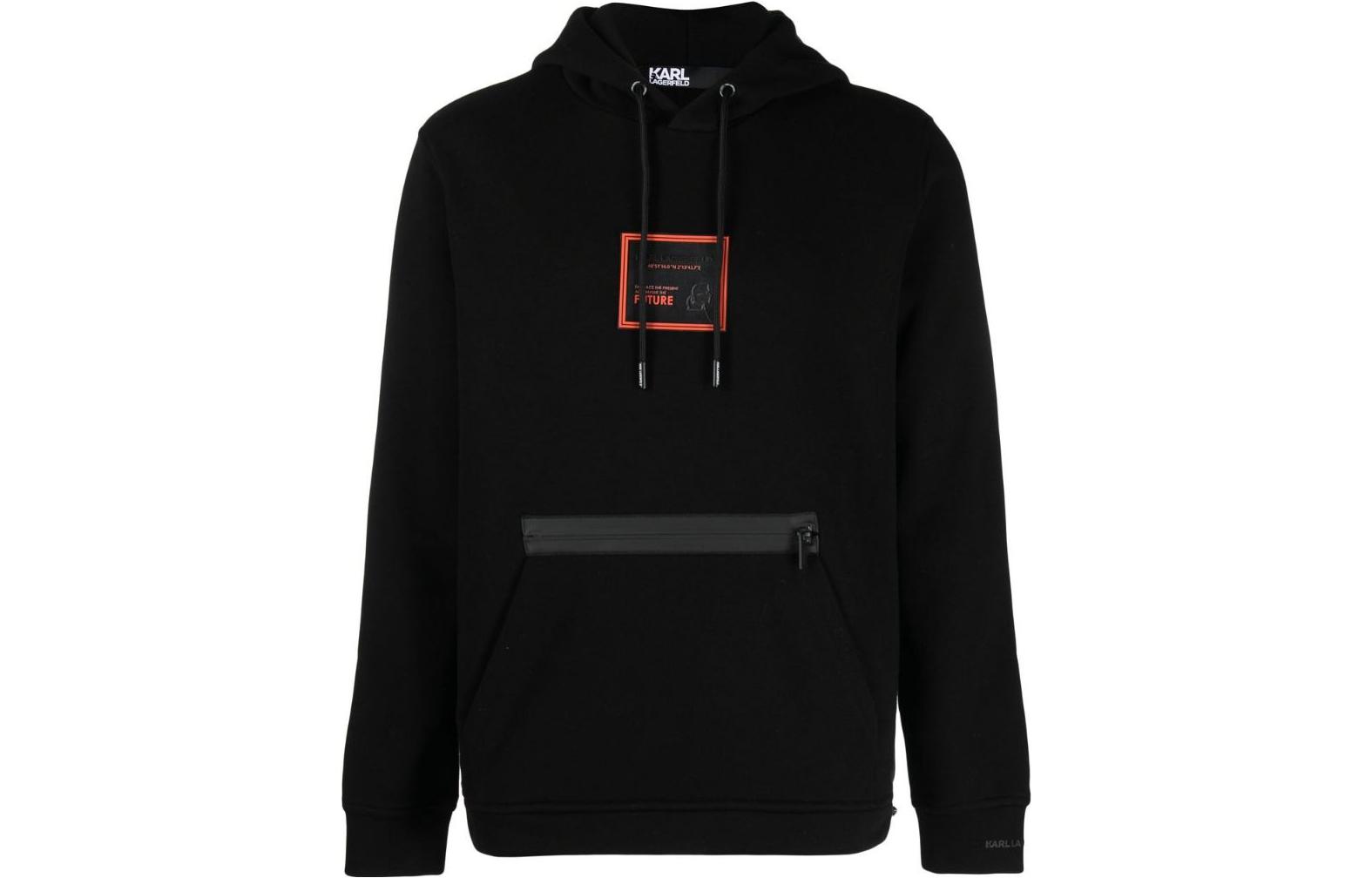 Karl Lagerfeld SS23 Logo Patch Drawstring Hoodie Mens Black 705010524910-999