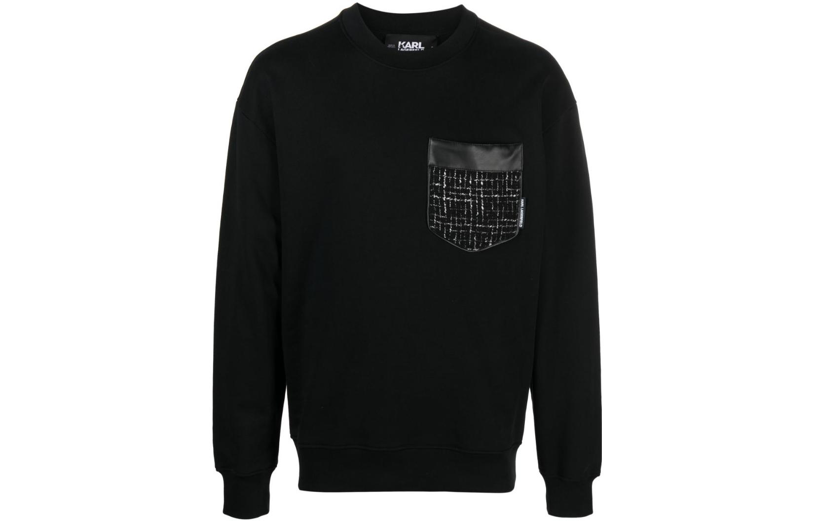 Karl Lagerfeld SS23 Logo Print Crewneck Long Sleeve Sweatshirt Black Mens 236M1804999