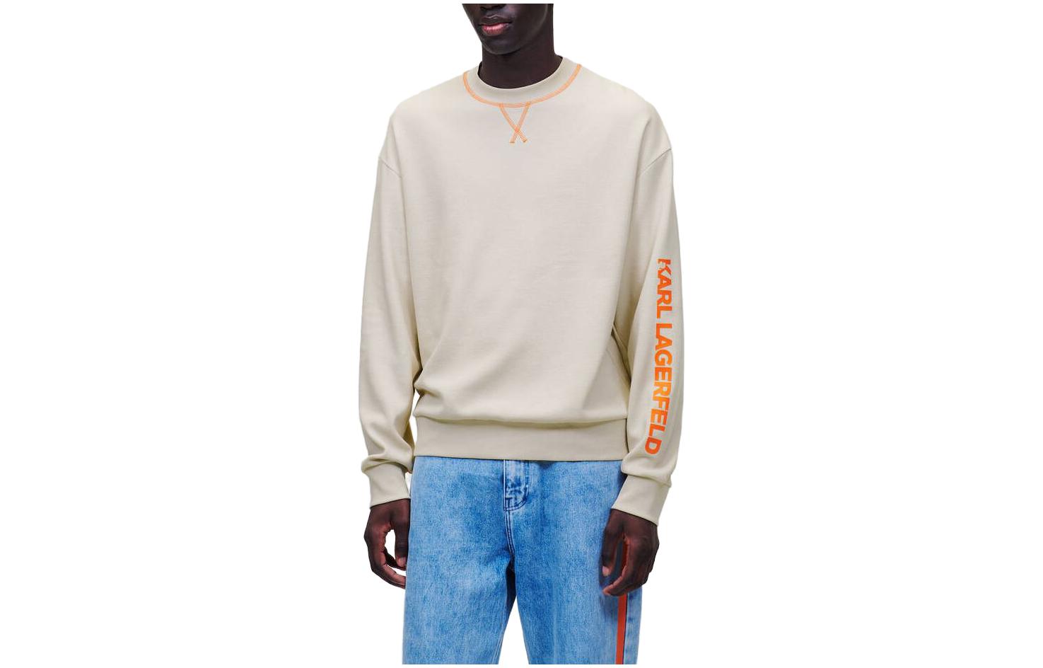 Karl Lagerfeld SS23 Logo Print Crewneck Sweatshirt Beige 231M1802296