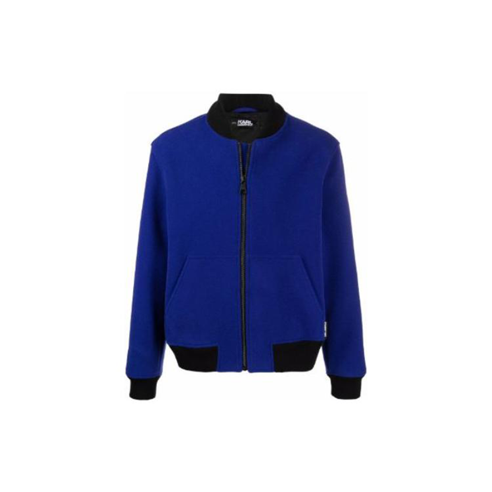 Karl Lagerfeld SS23 Logo Zip Bomber Jacket Men’s Blue Urban Streetwear 216M1400397