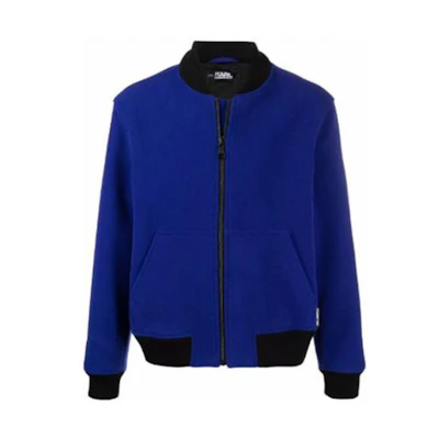 Karl Lagerfeld SS23 Logo Zip Bomber Jacket Men’s Blue Urban Streetwear 216M1400397