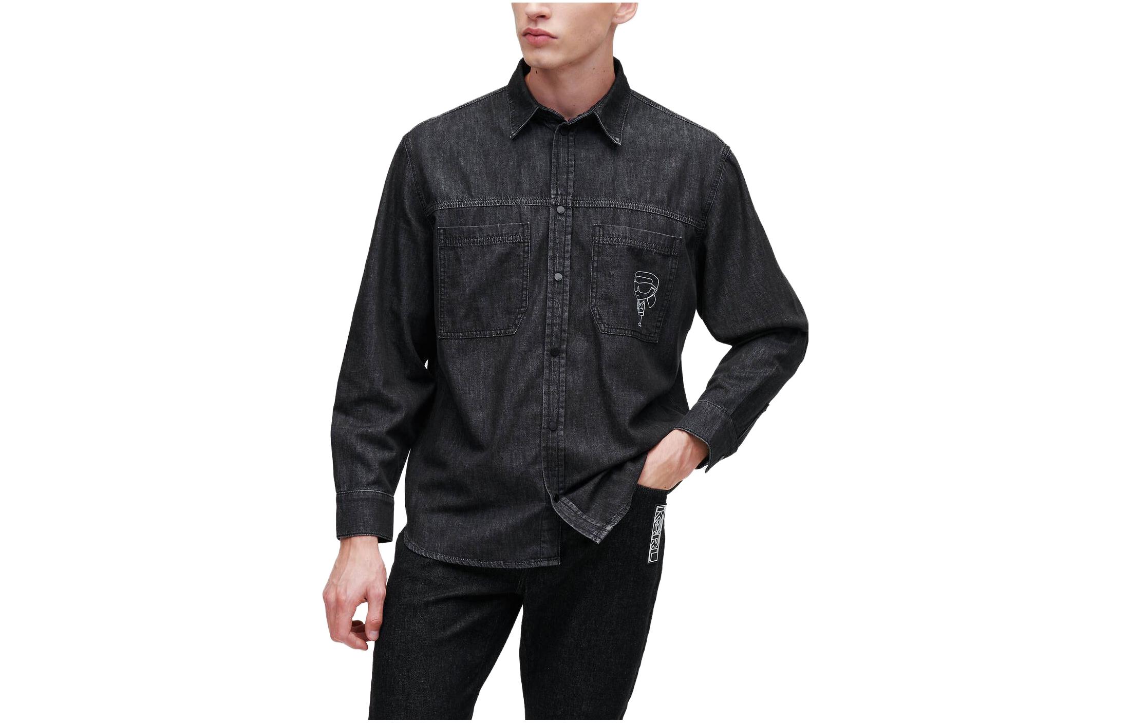 KARL LAGERFELD SS23 Men’s Black Denim Jacket with Graphic Print 230M1603999