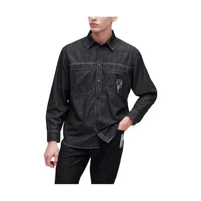KARL LAGERFELD SS23 Men’s Black Denim Jacket with Graphic Print 230M1603999