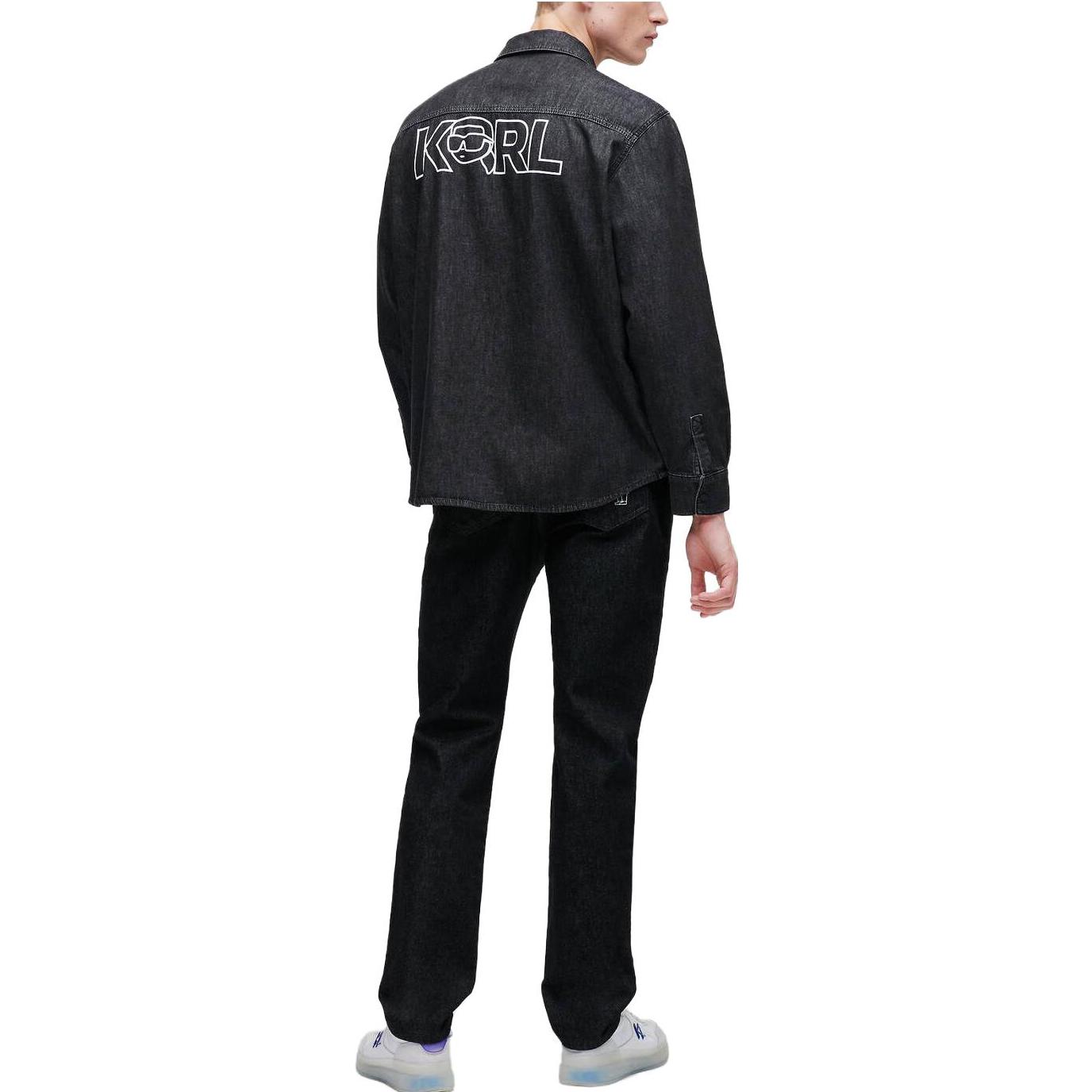 Shop KARL LAGERFELD SS23 Men’s Black Denim Jacket with Graphic Print 230M1603999