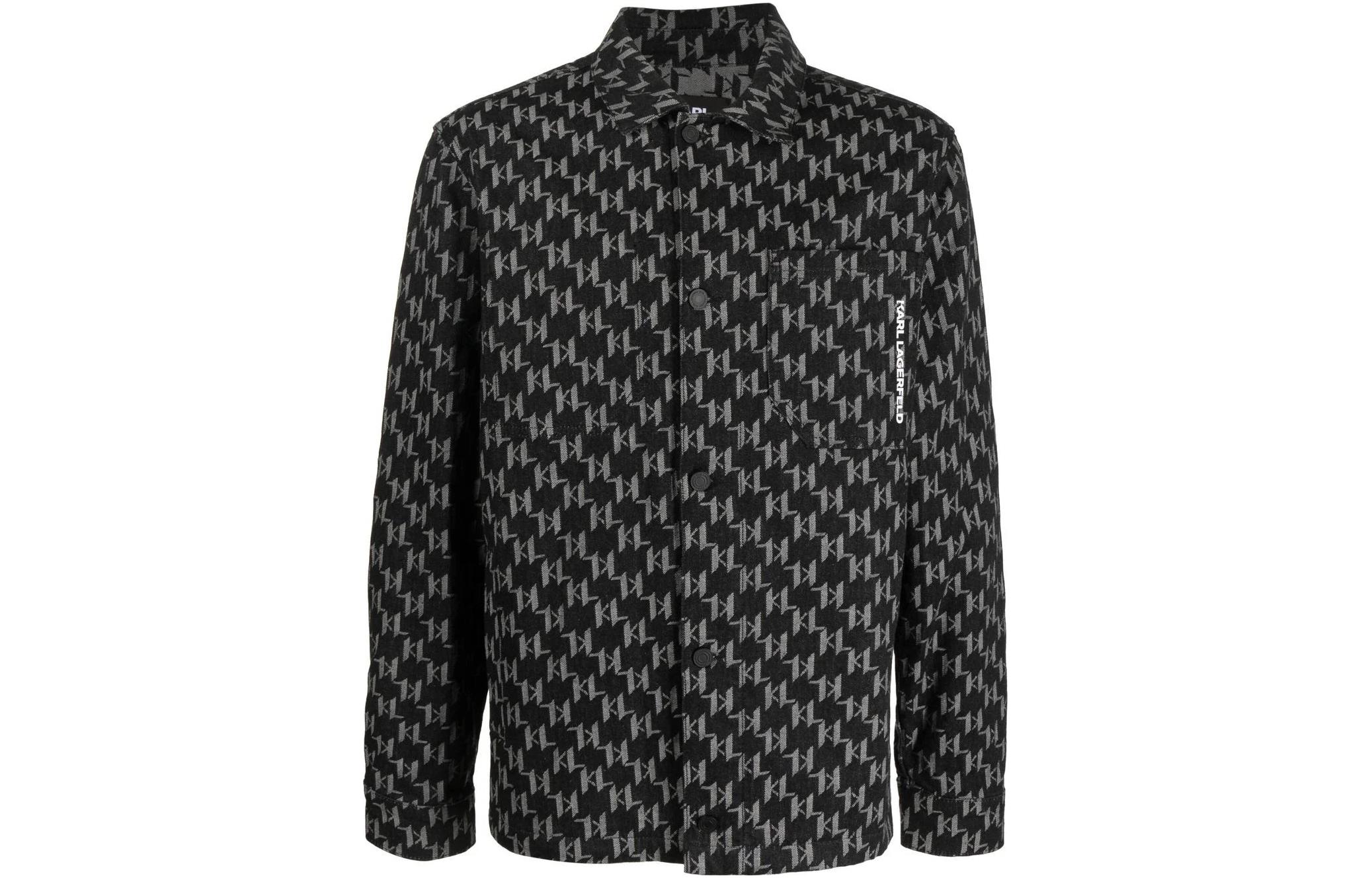 Karl Lagerfeld SS23 Monogram Logo Long-Sleeve Jacket Black Urban Streetwear 226M1481D20