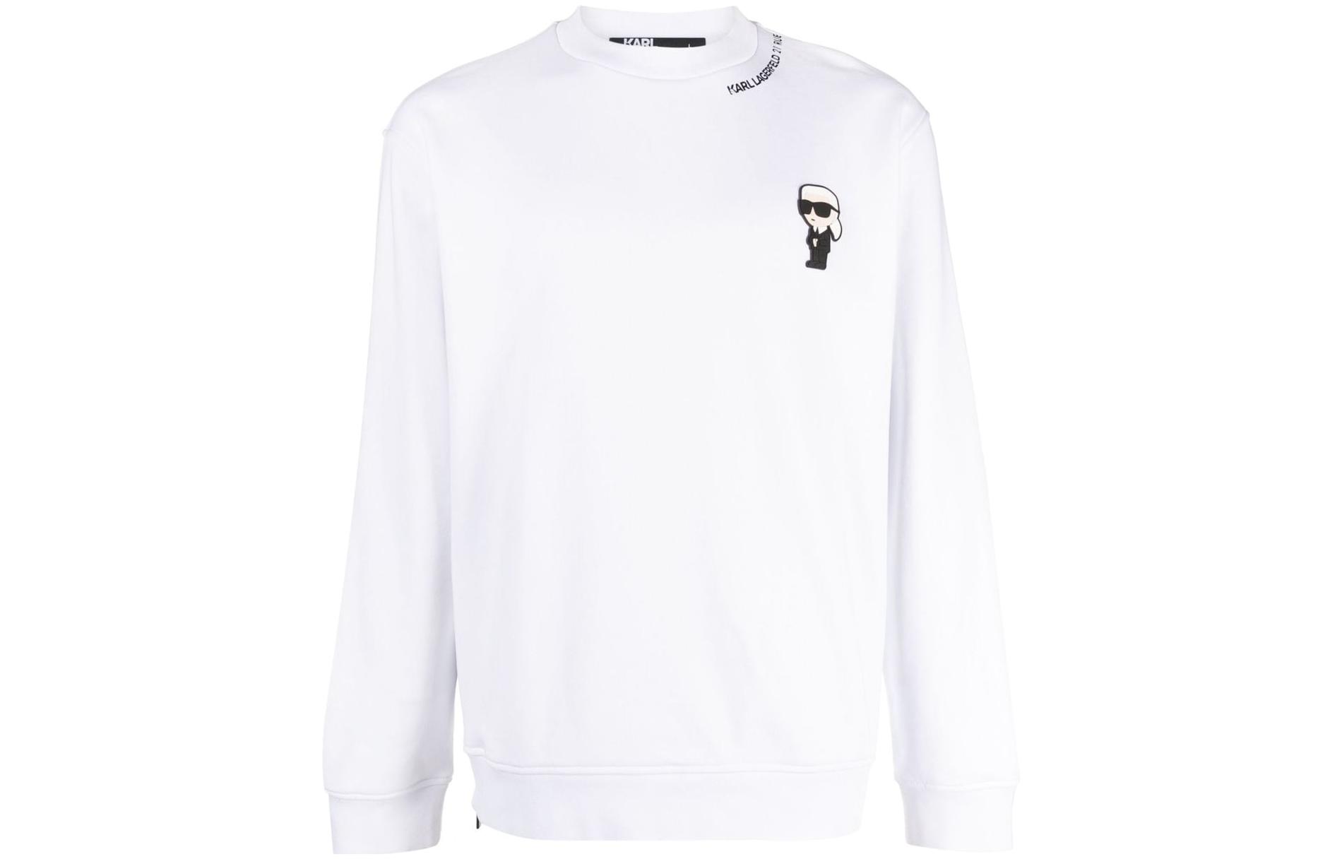 Karl Lagerfeld SS23 White Crewneck Pullover Sweatshirt with Front Print 70504453290010