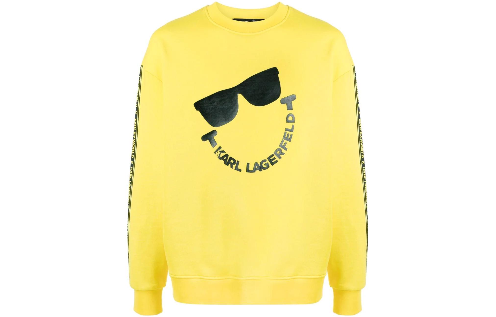 Karl Lagerfeld SS23 Yellow Logo Smile Print Crewneck Sweatshirt Unisex Casual 221M1851728