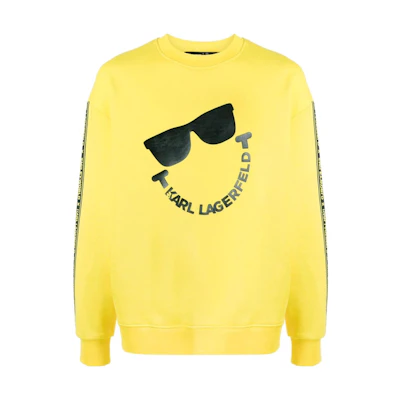 Karl Lagerfeld SS23 Yellow Logo Smile Print Crewneck Sweatshirt Unisex Casual 221M1851728