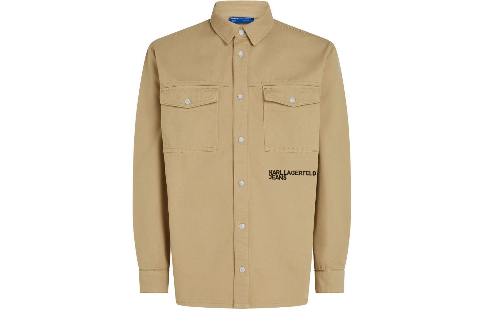 Karl Lagerfeld SS24 Beige Relaxed Fit Outdoor Jacket with Logo Embroidery 241D1603294