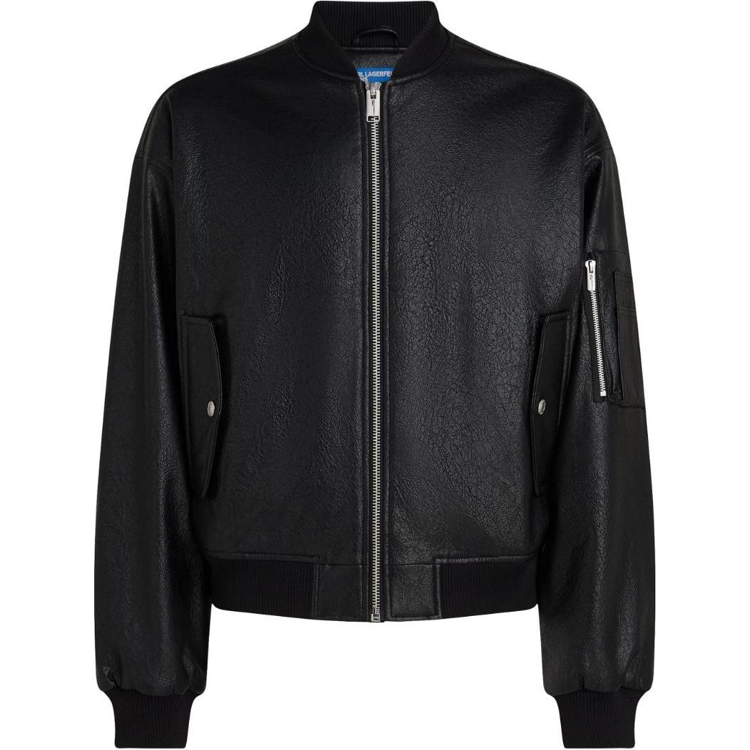 Karl Lagerfeld SS24 Black Bomber Jacket - Solid Color Zip-Up Design 246D1501101