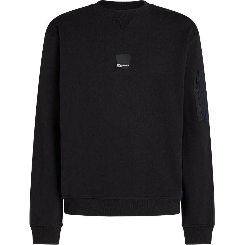 Karl Lagerfeld SS24 Black Logo Patchwork Crewneck Sweatshirt Long Sleeve 245D1803101