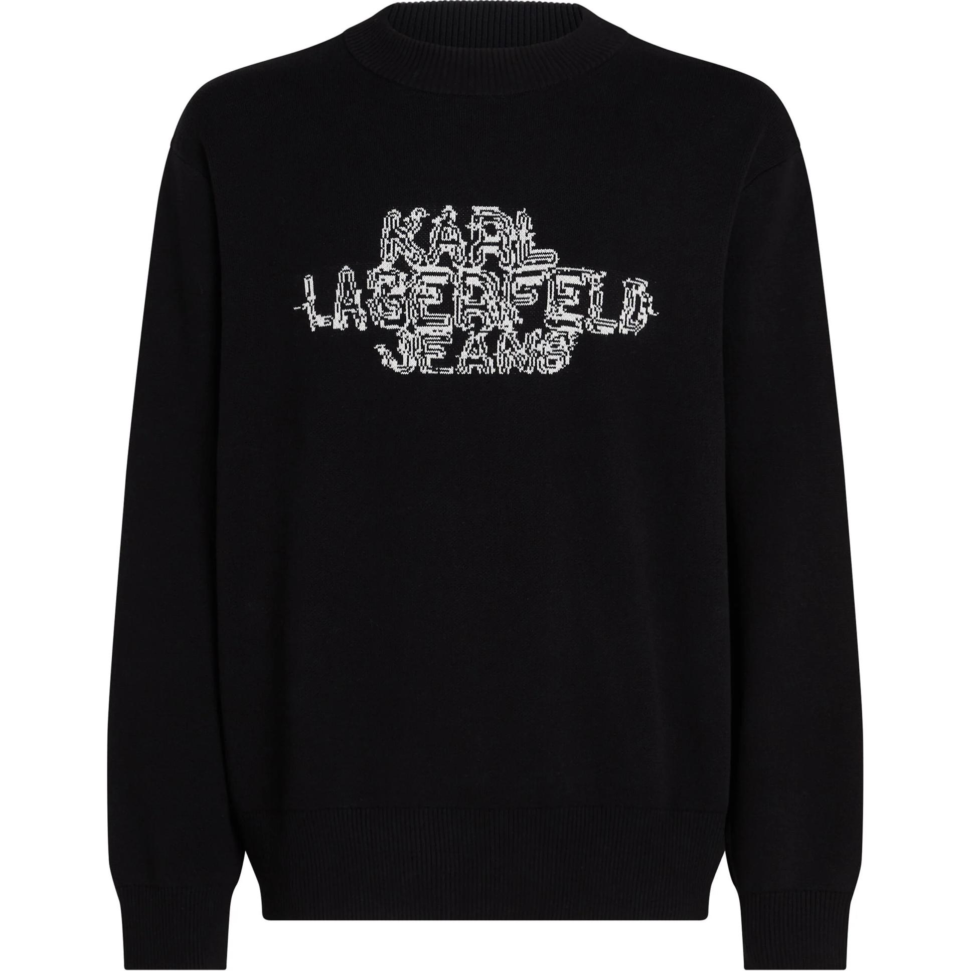 Karl Lagerfeld SS24 Black Logo Print Crewneck Long-Sleeve Sweatshirt 246D2002101